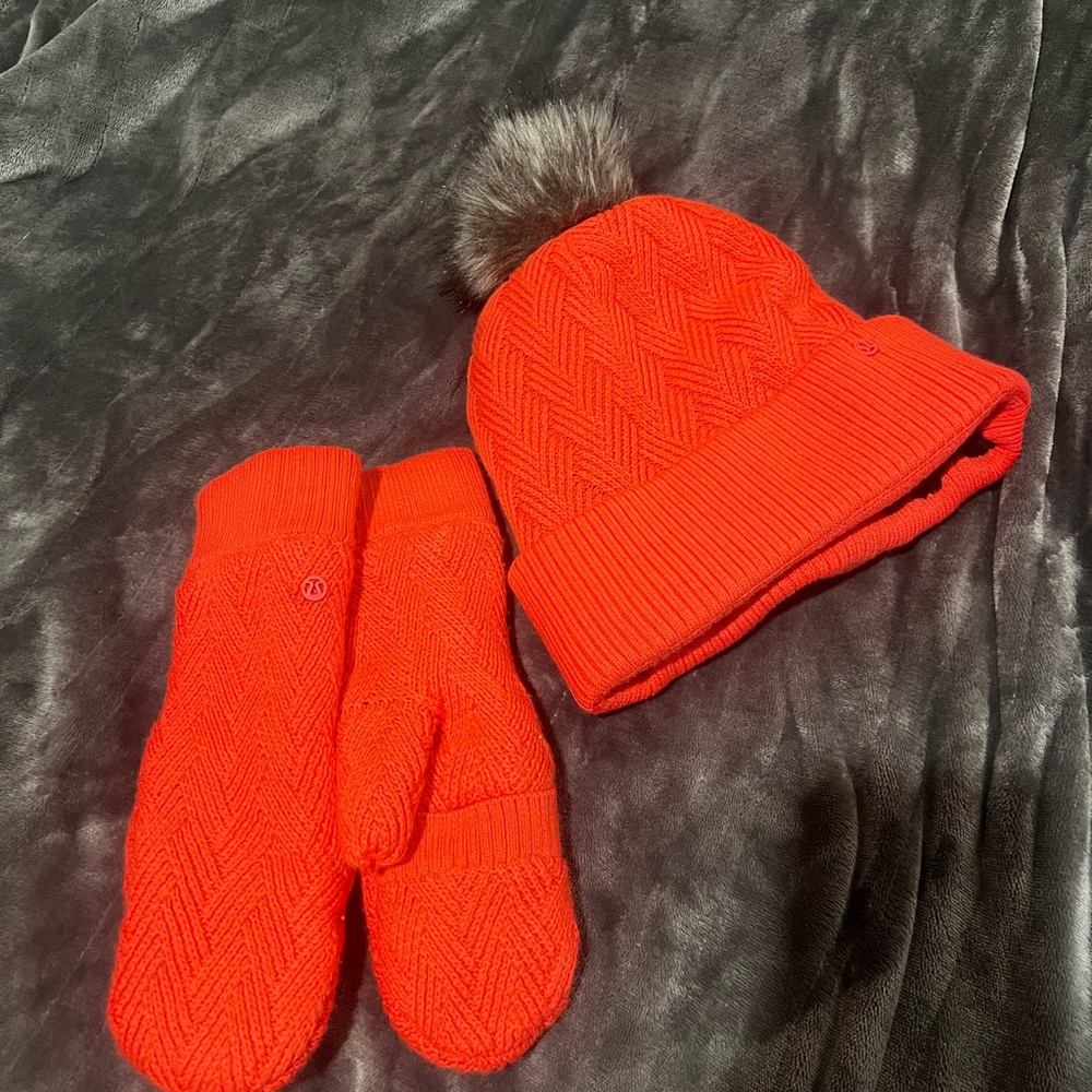 Cozy Red Knit Hat and Mittens Set